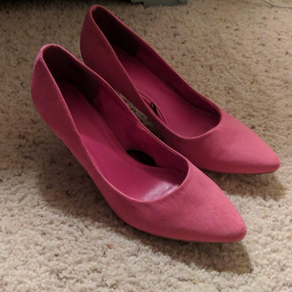 Pink suede heels